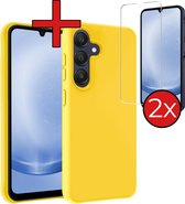 Hoesje Geschikt voor Samsung A25 Hoesje Siliconen Case Hoes Met 2x Screenprotector - Hoes Geschikt voor Samsung Galaxy A25 Hoes Cover Case - Geel