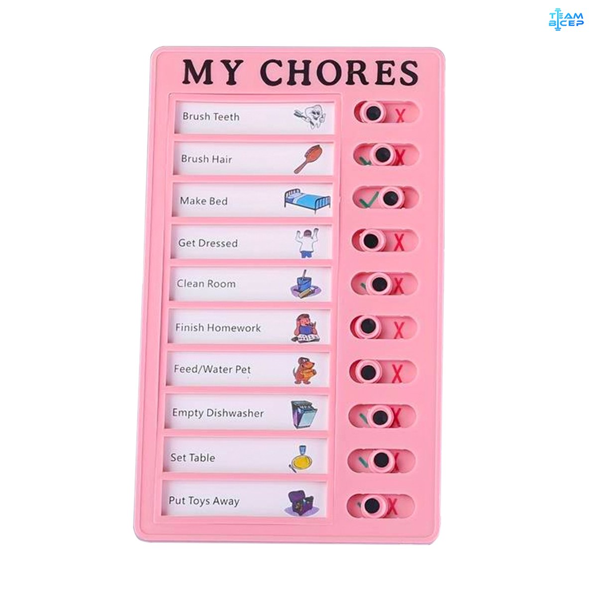 Team Bicep Checklist Bord - Roze - Dagelijkse Herinnering - Klusjes Grafiek voor Kinderen & Volwassenen - Plastic Memo met Vervangbaar Papier