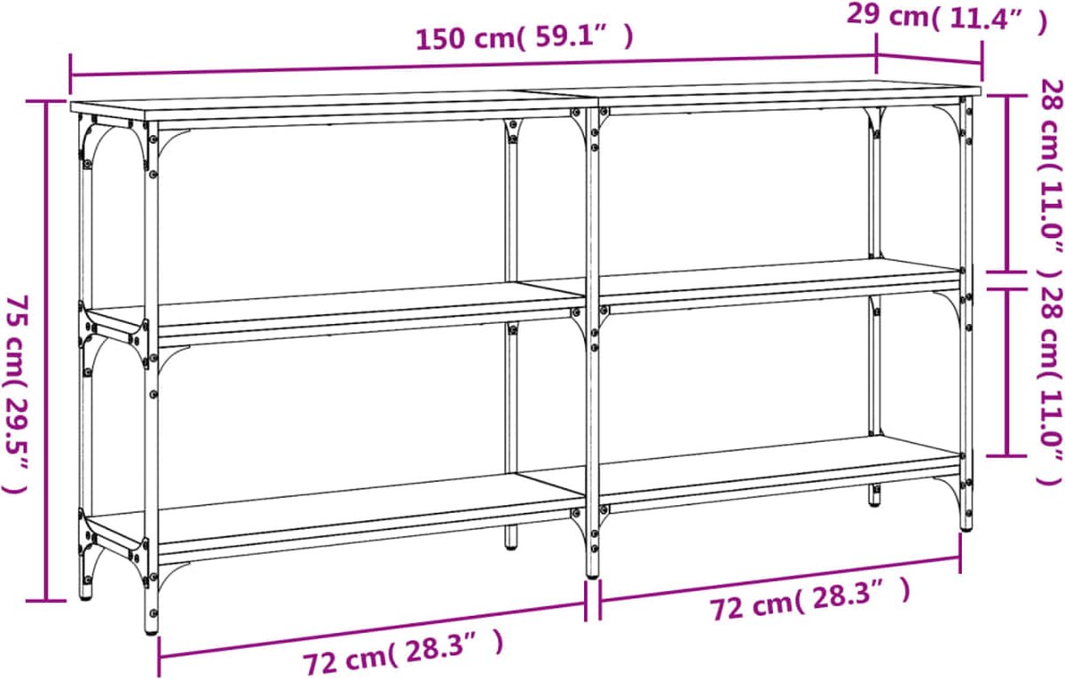 vidaXL Wandtafel - 150x29x75 - cm - bewerkt - hout - sonoma - eikenkleurig