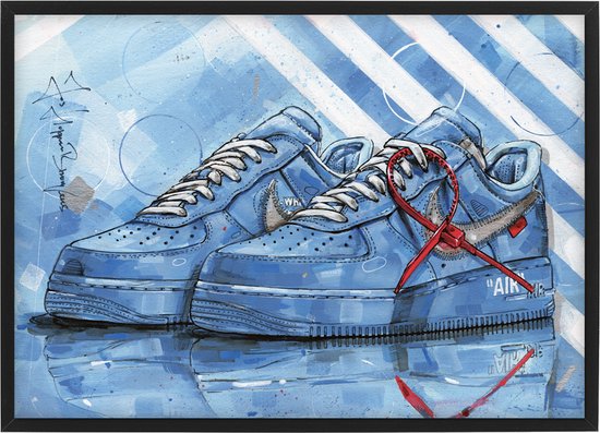 Sneaker print University blue 43x30,6 cm (A3) *ingelijst & gesigneerd