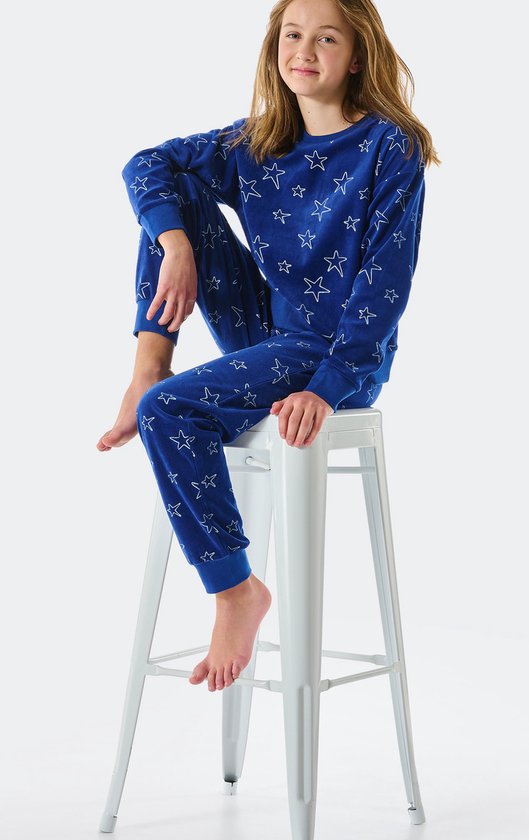 Schiesser Pyjama lange broek - 800 Blue - maat 158/164 (158-164) - Meisjes Kinderen - Katoen/Polyester- 179977-800-158-164