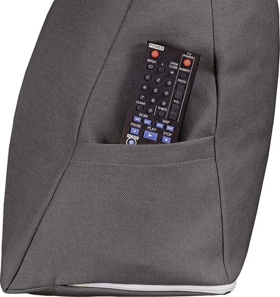 maxVitalis Rugkussen met Uitneembare Bolster en Zijvak, Rugsteunkussen, Wasbare hoes, Leeskussen, Boekenkussen, Rugleuning, Bolster, Lichtgrijs