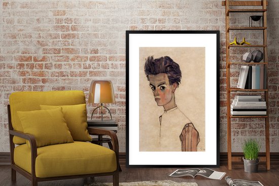 Cadre photo avec affiche - Autoportrait avec chemise rayée - Egon Schiele - 80x120 cm - Cadre pour affiche