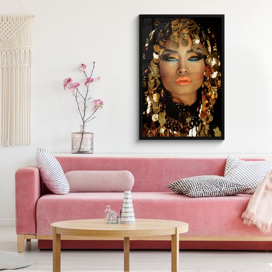 Cadre photo avec affiche - Femme - Cléopâtre - Or - Bijoux - Maquillage - Luxe - 60x90 cm - Cadre pour affiche
