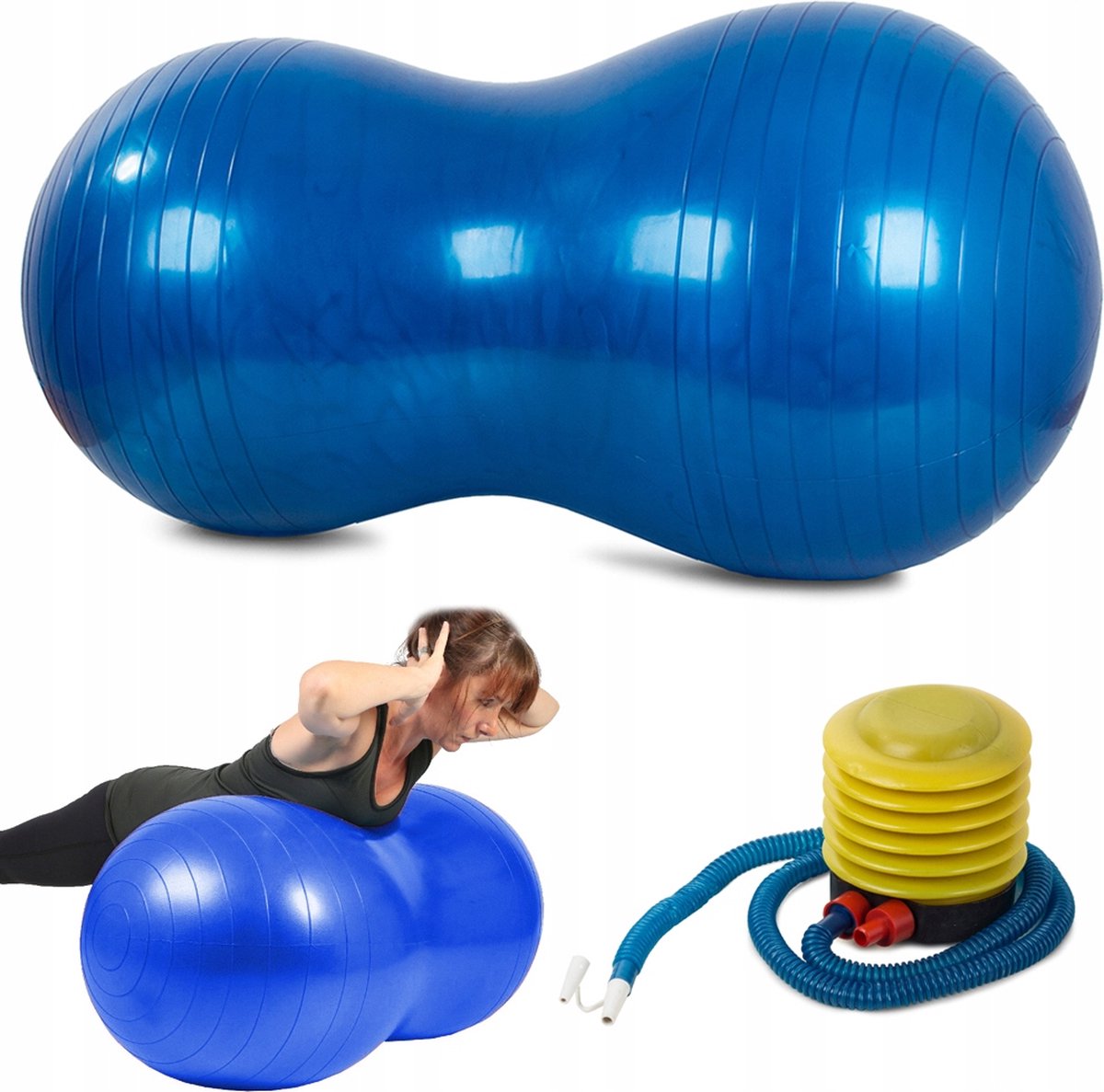 Playos® - Yogabal Peanut - 40x90 cm - Blauw - inclusief Pompje - Balansbal - Bean Fitnessbal - Fitness Bal - Pilates Bal - Kinderen en Volwassenen - Sensomotorisch Kussen - Trainingskussen - Revalidatie