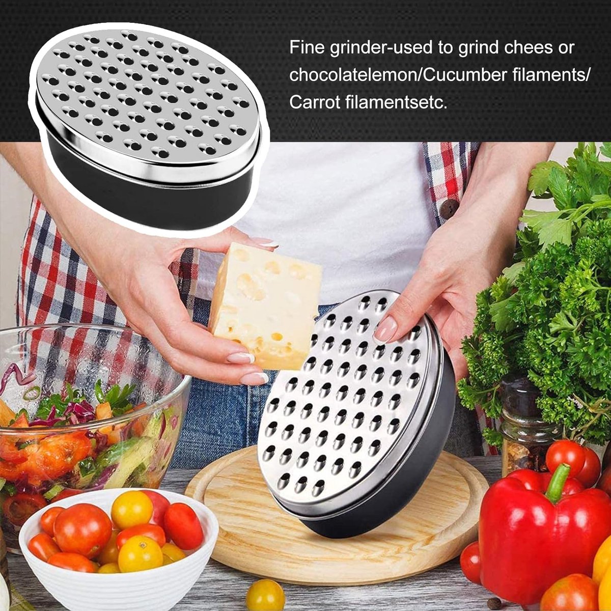 Kaasrasp met container, rasp voor de keuken met 2 maten, voor versnipperde kaas