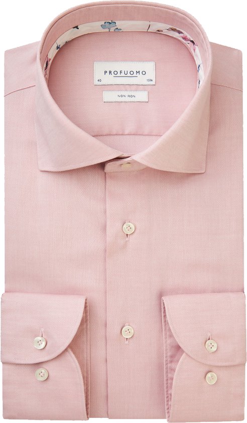 Profuomo slim fit heren overhemd - dobby - roze - Strijkvriendelijk - Boordmaat: 42