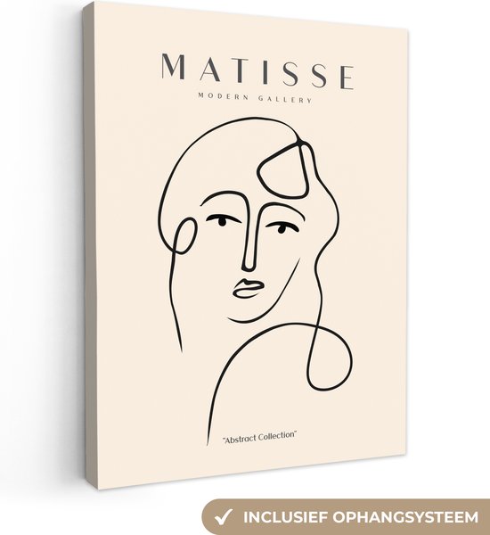 Canvas schilderij 30x40 cm - Wanddecoratie Matisse - Line art - Portret - Vrouw - Vintage - Muurdecoratie woonkamer - Kamer decoratie modern - Abstracte schilderijen