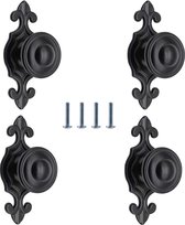 4 poignées d'armoire noires avec base, poignée rurale vintage pour armoires ou portes, noir mat 74 mm