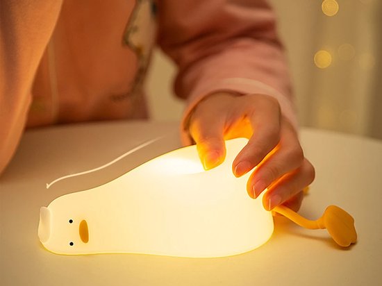 Nachtlampje - liggende eend - warmwit licht - oplaadbaar - 3 standen - kinderlamp - nachtlamp - telefoonhouder - led lamp - siliconen - tafellamp - verlichting - kinderkamer