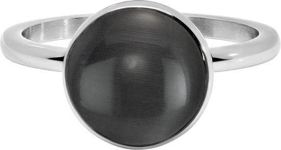Quiges Stapelring Dames - Vulring - RVS Zilverkleurig met Grijze Cateye - Maat 21 - Hoogte 2mm