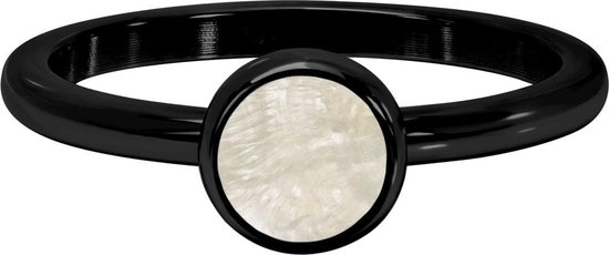 Quiges Stacking Ring Ladies - Rondelle - Acier inoxydable Zwart avec coque crème - Taille 19 - Hauteur 2 mm