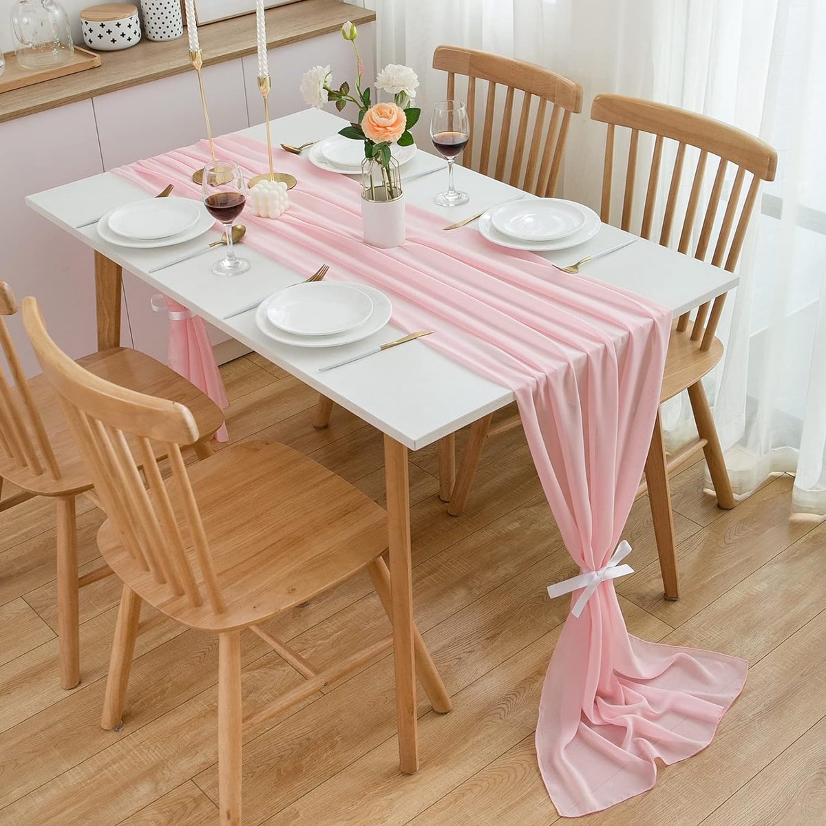 Tafelloper modern chiffon tafeldecoratie bruiloft tafeldecoratie 300 cm roze tafelloper tafelloper