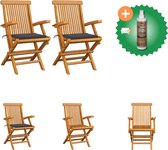 vidaXL Chaises de jardin 2 pcs avec coussins anthracite Chaise de jardin en bois de teck massif avec nettoyant et rafraîchisseur pour bois