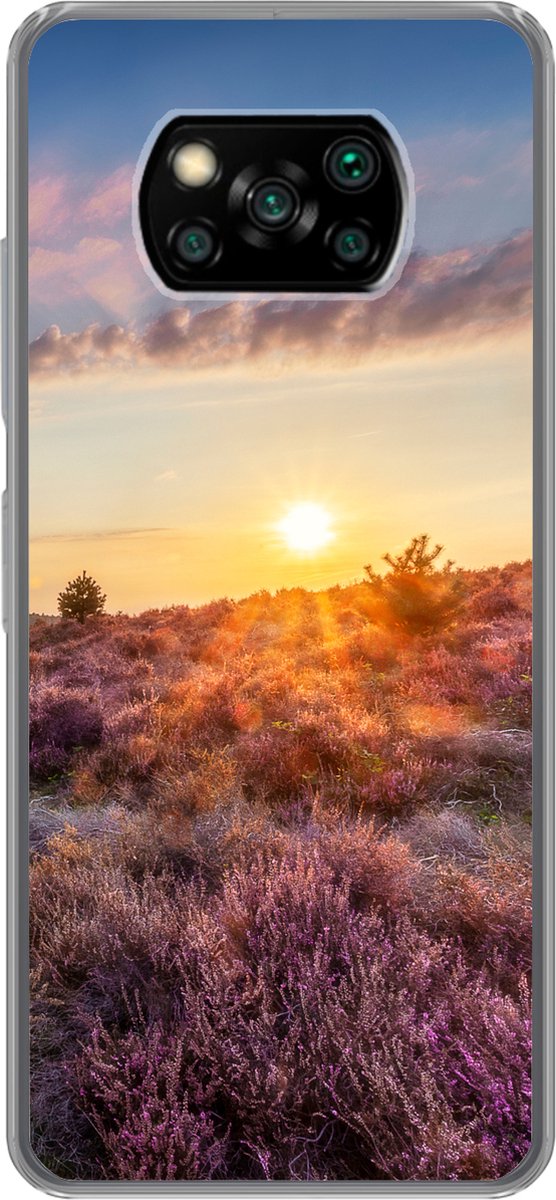 Telefoonhoesje Geschikt voor Xiaomi Geschikt voor Poco X3 NFC hoesje - Bloeiende heide tijdens zonsondergang in Nederland - Siliconen Telefoonhoesje Telefoonhoesje