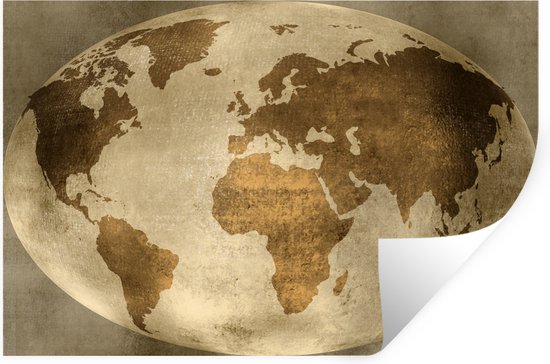 Sticker Muursticker Cartes du monde - Mappemonde couleur cuivre avec motif texturé en forme ovale 3D - 30x20 cm - feuille adhésive autocollante - sticker mural repositionnable