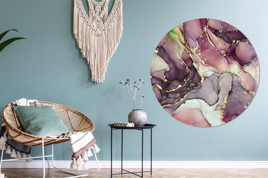 WallCircle - Wall Circle - Wall Circle - Marbre - Rouge - Violet - Or - Aluminium - Dibond - 120x120 cm - Intérieur et Extérieur XXL