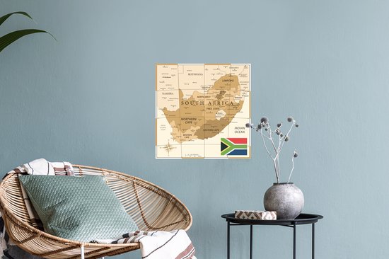 Muursticker Illustration Afrique du Sud - Illustration ancienne carte de Afrique du Sud - 30x30 cm - film adhésif autocollant - sticker mural repositionnable