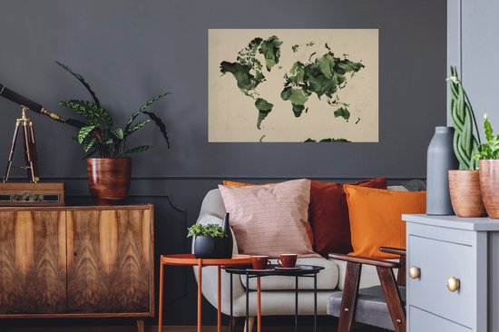 Stickers muraux - Film autocollant - Wereldkaart - Feuilles - Vert - 90x60 cm - Film adhésif - Stickers muraux Chambre d'enfant - Papier peint autocollant