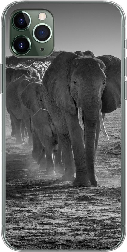 Coque iPhone 11 Pro Max - Éléphants au Kenya en noir et blanc - Siliconen