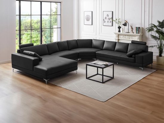 Foto: Linea sofa xxl zevenzitsbank hoogwaardig leer donatello ii zwart hoek links l 386 cm x h 89 cm x d 335 cm