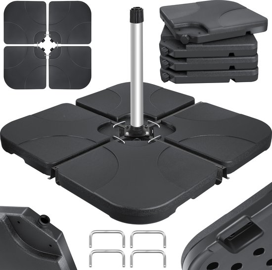 KESSER® Parasoltegel Parasolvoet vulbaar tot 60 liter / 80 kg met water of zand Inclusief metalen verbinders - Zwart