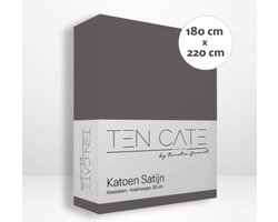 Ten Cate Hoeslaken - Hoeslaken 180 x 220 - Katoensatijn - Hoeslakens - Geschikt voor boxspring en matras - Hoekhoogte 35cm - Elastiek Rondom - Strijkvrij - Antraciet