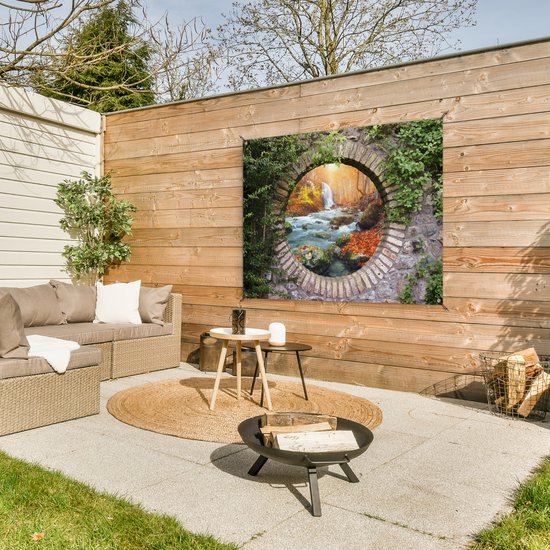 Affiche de jardin - Cascade - Nature - Feuilles - Forêt - Vue - Peinture de jardin - 120x90 cm - Jardin- Toile de jardin