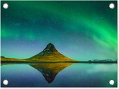 Tuin decoratie Noorderlicht - Berg - Water - IJsland - Natuur - 40x30 cm - Tuindoek - Buitenposter