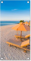 Tuinposter Caribisch strand met strandstoel - 30x60 cm - Tuindoek - Buitenposter