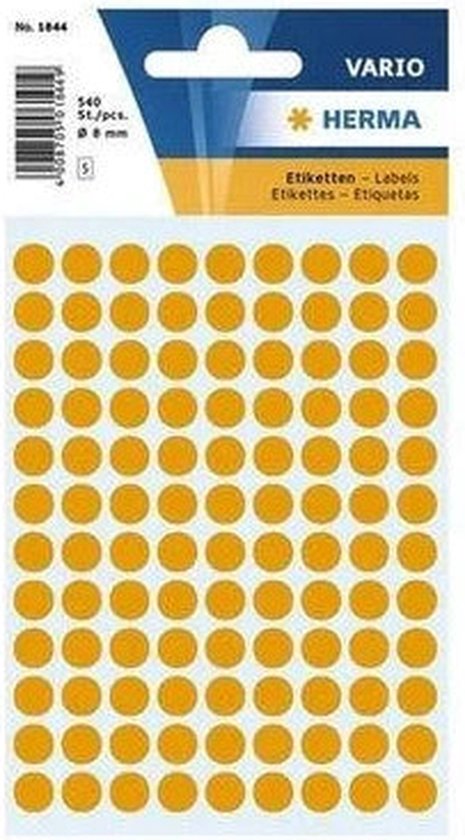 Vellen met 540 oranje, ronde etiketten van 8 mm van Herma.