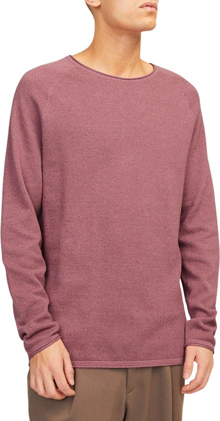 JACK & JONES Hill knit crew neck slim fit - heren pullover katoen met O-hals - roze melange - Maat: M