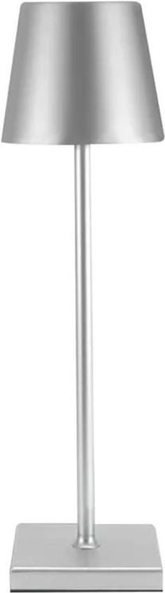 AXFU© Tafel Lamp Zilver - 20 uur licht - Sfeer verlichting oplaadbaar - LED - Luxe tafel lamp - USB-C Oplader - Werklicht en Sfeerverlichting - 38 cm Hoog - Simpele Touch Bediening - Dimbare Standen - Tafel lamp - Warm Wit - Metaal ( RVS ) - 5 Watt