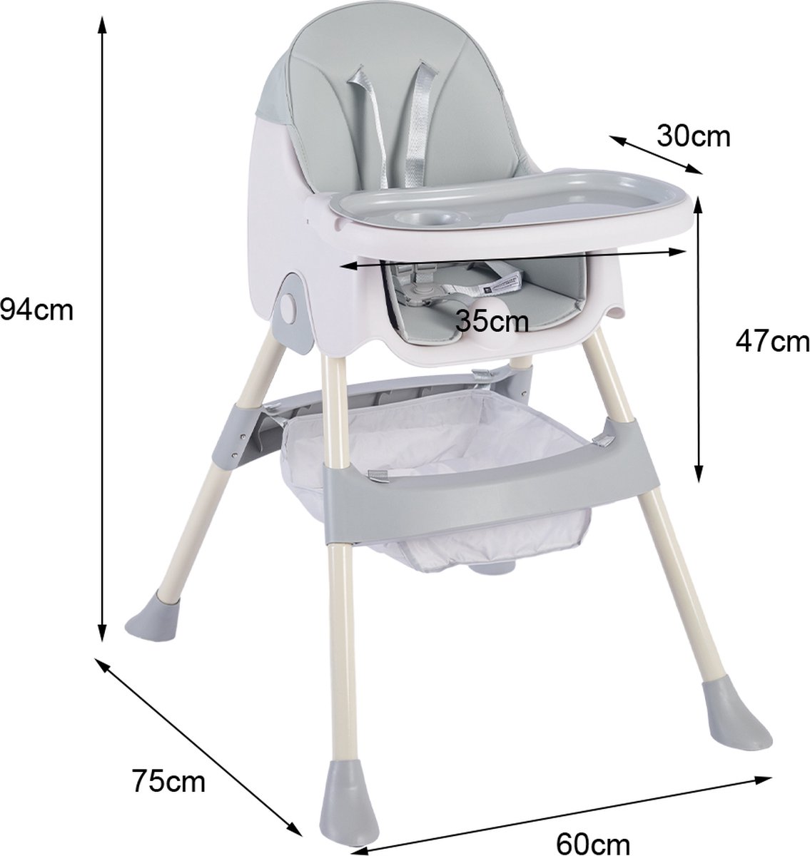 K IKIDO Baby Eetstoel - Kinderstoel - Babytafelstoel - Opvouwbare Eetstoel - Multifunctionele Babystoel Voor Aan Tafel - Dubbele Plaat - Waterdicht - Kinderzetel - Grijs – foto 2