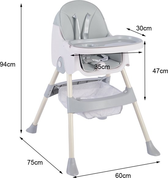K IKIDO Baby Eetstoel - Kinderstoel - Babytafelstoel - Opvouwbare Eetstoel - Multifunctionele Babystoel Voor Aan Tafel - Dubbele Plaat - Waterdicht - Kinderzetel - Grijs van K IKIDO — afbeelding 2