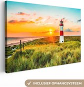 Canvas Schilderij 30x20 cm - Vuurtoren - Natuur - Zon - Landschap - Strand - Zee - Wanddecoratie woonkamer - Muurdecoratie keuken - Kamer decoratie accessoires - Woondecoratie huis - Muur assesoires