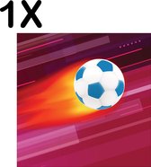 BWK Textiele Placemat - Voetbal met Vuur - Rode Achtergrond - Set van 1 Placemats - 50x50 cm - Polyester Stof - Afneembaar