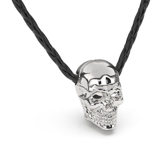 SERASAR Collier en Cuir pour Homme [Skull], Argent 50 cm, Pendentif Bijoux de Cou