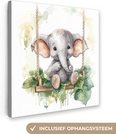 Canvas Schilderij Olifant - Dier - Kinderen - Jungle - Kinderkamer - Babykamer - 20x20 cm - Wanddecoratie