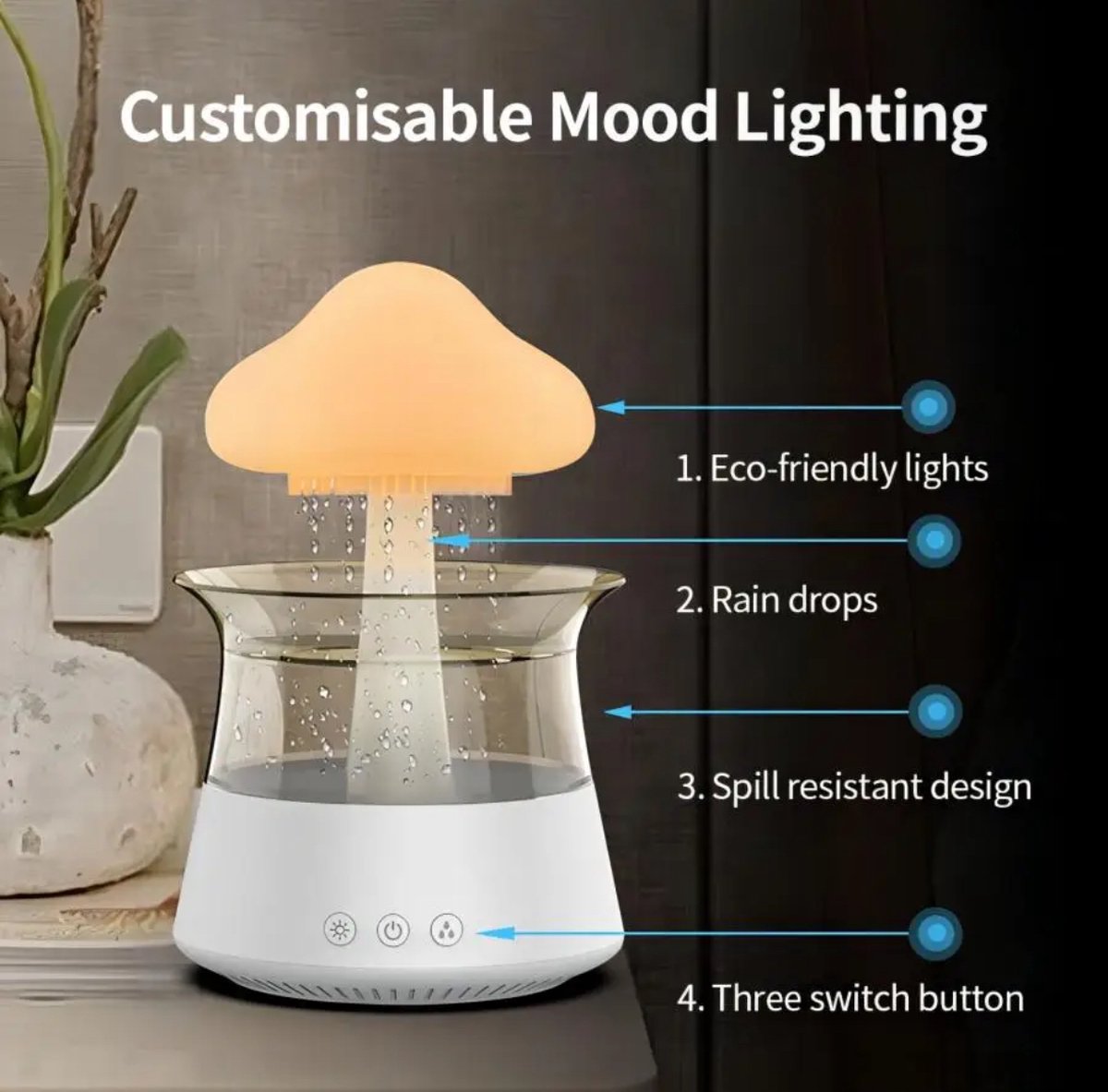 Regenwolk Luchtbevochtiger - humidifier - Regendruppel - Slaaptrainer - Aroma Diffuser - Nachtlamp - Rustgevende Verlichting - cadeau tip - Wit - Kleur