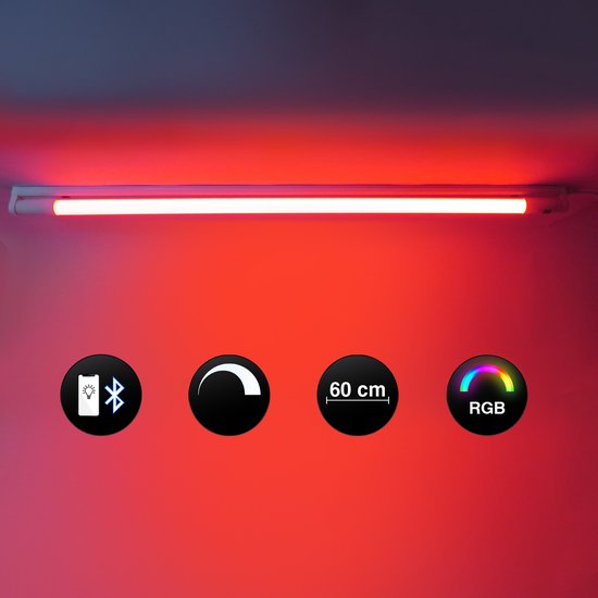 Tube Fluorescent LED RVB Intelligent - 60 cm - Incl. Luminaire - Lumière colorée - Lumière arc-en-ciel rouge Blauw vert violet - Contrôle par application - 9 W - Durable et économe en énergie - Bluetooth