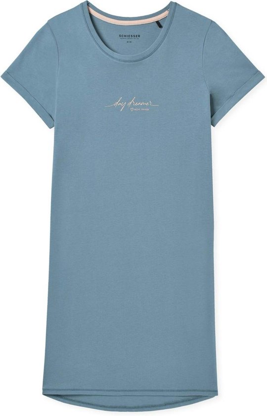 Schiesser Nachthemd 1/2 Arm, 90cm Dames Nachthemd - bluegrey - Maat 3XL