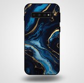Smartphonica Telefoonhoesje voor Samsung Galaxy S10 met marmer opdruk - TPU backcover case marble design - Goud Blauw / Back Cover geschikt voor Samsung Galaxy S10