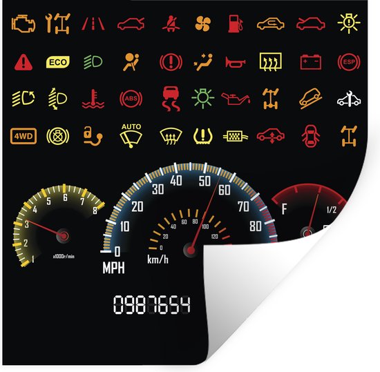 Foto: Muurstickers sticker folie illustratie van de gekleurde symbolen in een auto op het dashboard 30x30 cm plakfolie muurstickers kinderkamer zelfklevend behang zelfklevend behangpapier stickerfolie