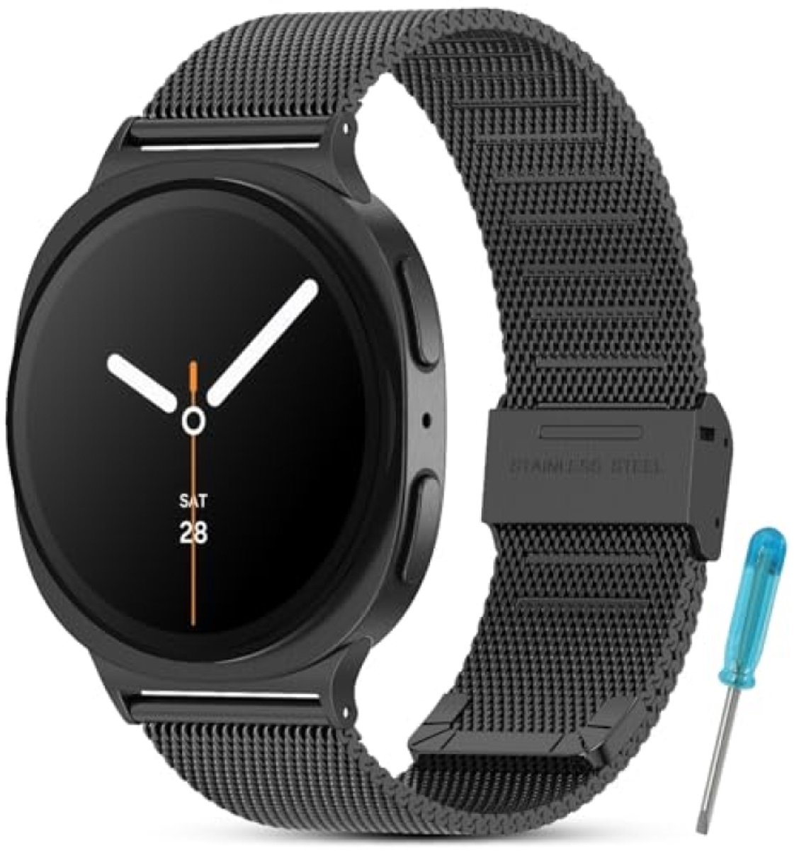 PromoHome Metalen Armband voor Samsung Galaxy Watch 8 40mm/44mm & Classic 46mm - Roestvrij Stalen Horlogeband - Zwart - Verstelbaar 150-210 mm