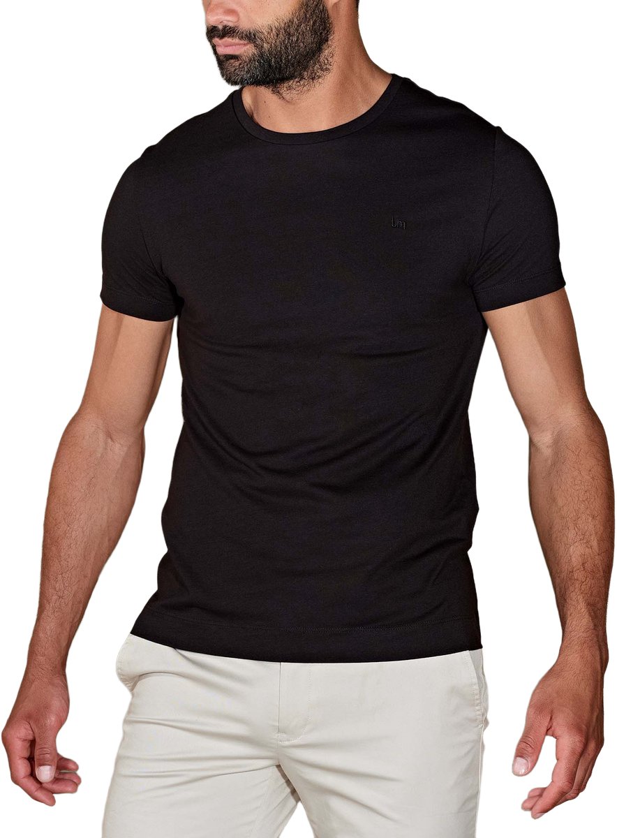 Undiemeister T Shirt Heren - Casual Fit - Ronde Hals - Mellowood Tencel - Volcano Ash (Zwart) - Maat L