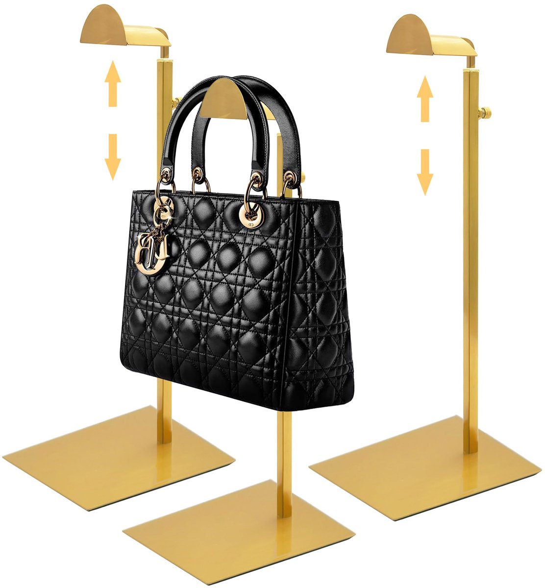 Royxen 3 Pack Handtas Rack Roestvrij Staal met Verstelbare Hoogte, Portemonnee Display Stand Goud - ShopVlot