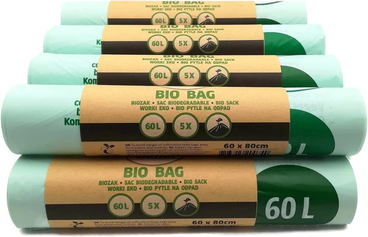 Biologisch Afbreekbare Vuilniszakken - Groen - 60 liter - Composteerbaar en Scheurvast - Voor Biologisch Afval