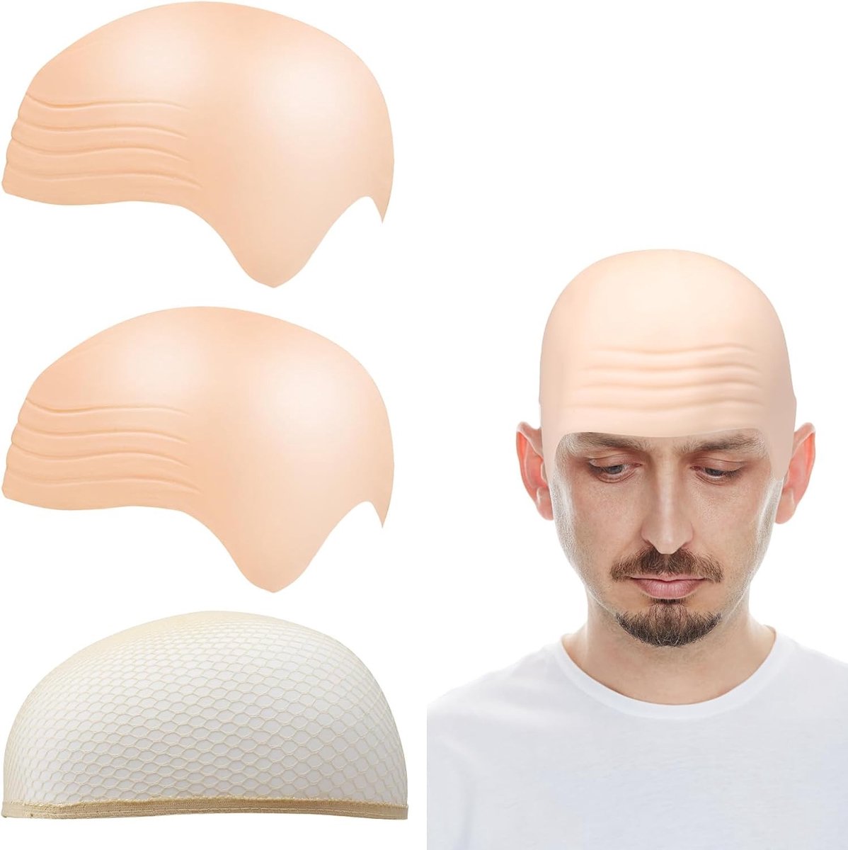Bald Cap en Haarnet voor Volwassenen - Grappige Latex Hoed voor Halloween en Cosplay Accessoires, Perfect voor Carnavalskostuums en Feestjes