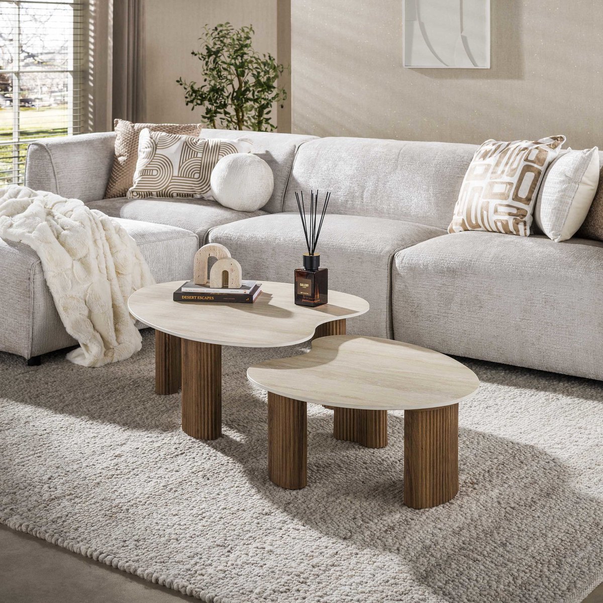 Giga Living Salontafel Ceramo Aperto - Organisch Travertin - Set Van 2